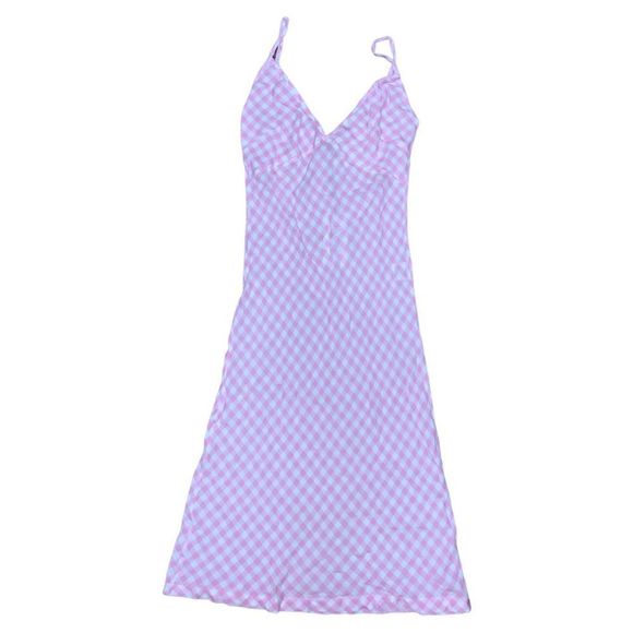 VDM x Revolve, V-Neck Midi Dress Swimsuit Cover Up, Pink/White Checkered, XS,NWT - Picture 1 of 8